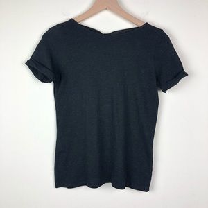 Sezane Bow Back Gold Sparkle Black Top Tee Shirt